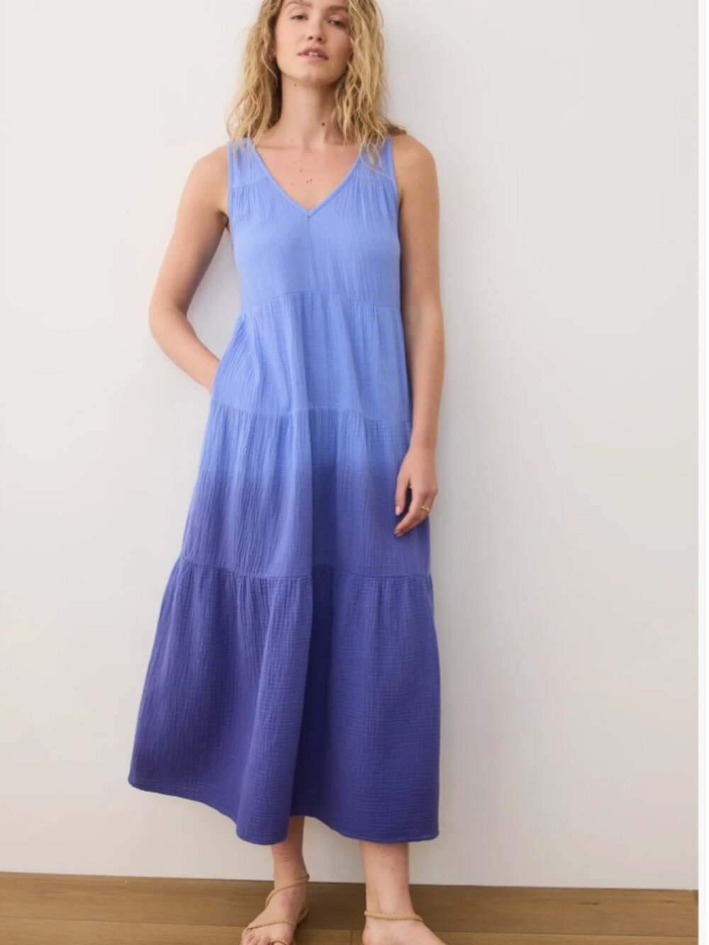 Marine Layer Corinne Double Cloth Maxi Dress Dip dye Gauze Sleeveless Boho sz XS